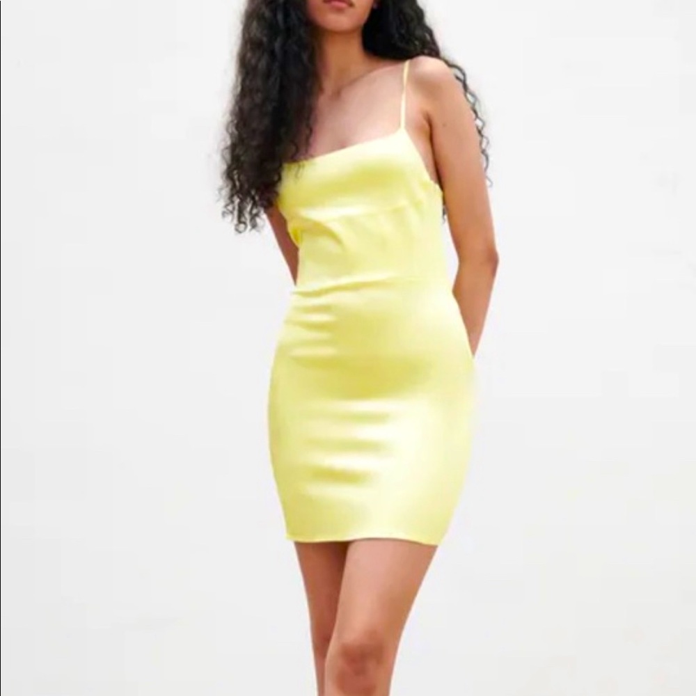 Zara pastel yellow mini satin dress